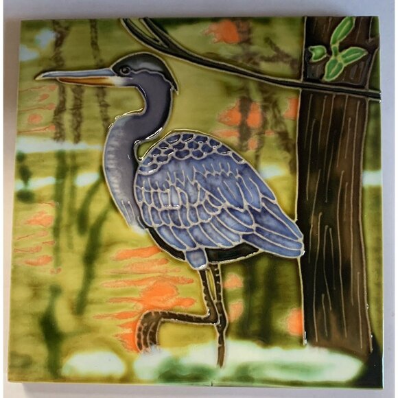 Wall Art Tile Blue Heron Bird 6x6 Decorative Ceramic New Backsplash Gift - Picture 1 of 3